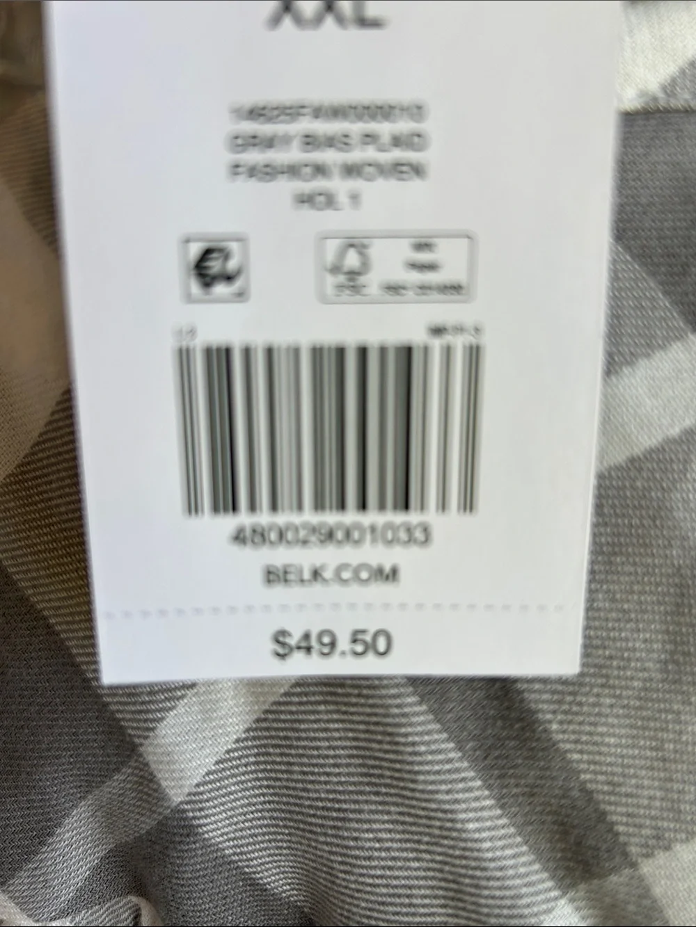 NWT XXL Kim Rogers Gray and White Plaid Button-Down Shirt